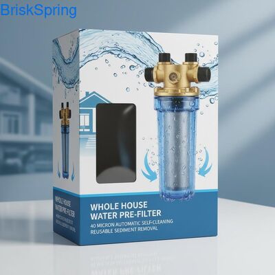 40 মাইক্রন সম্পূর্ণ স্বয়ংক্রিয় পুনরায় ব্যবহারযোগ্য স্পিন ডাউন ওয়াটার প্রাক ফিল্টার পুরো বাড়ির অবশিষ্টাংশ অপসারণের জন্য