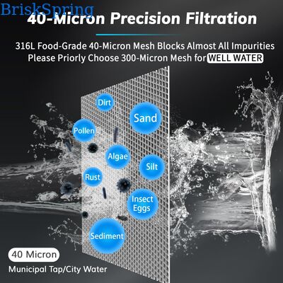 40 Micron Whole House Water Pre Filter with Reusable Mesh and Manual Flush for Sediment Removal